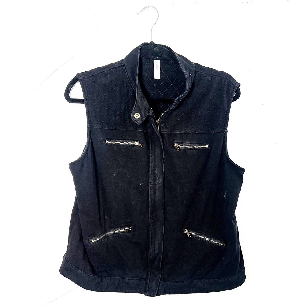Y2K‎ Black Utility Vest Women's XL Quilted Pockets Zippers Gothic Grunge